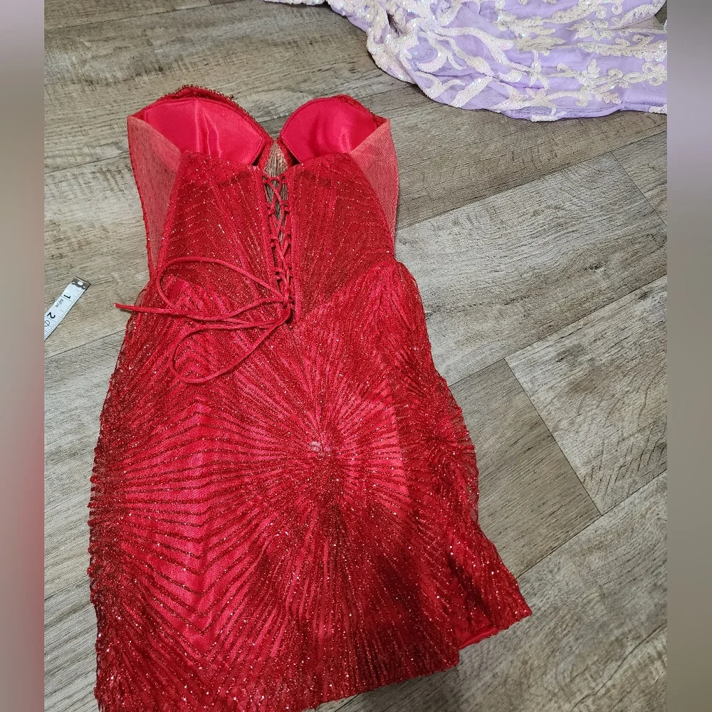 Red Short Beaded Glittery Homecoming Formal Corest Dress Size 2 - Picture 4 of 8